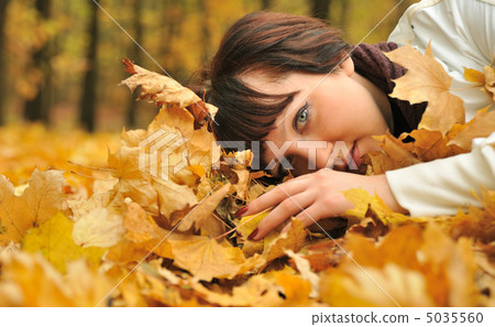 The girl in autumn leaves The girl in autumn leaves 5035560