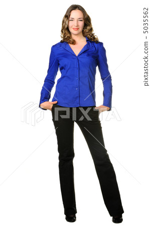 The attractive girl in trousers and dark blue shirt The attractive girl in trousers and dark blue shirt 5035562