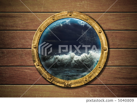 ship porthole with storm outside 5040809
