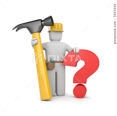 3d worker with hammer and question 5041934