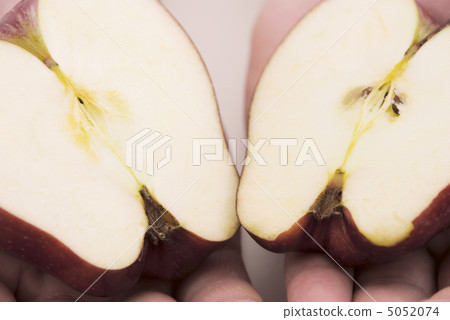 half an apple in  hands isolated on white 5052074