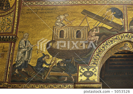 Monreale Cathedral, Mosaic of Construction of Noah's Ark Monreale Cathedral, Mosaic of Construction of Noah's Ark 5053526