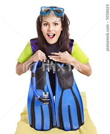 Girl wearing diving gear. Girl wearing diving gear. 5056024