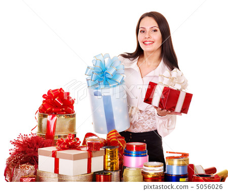 Girl with group of color gift box. Girl with group of color gift box. 5056026