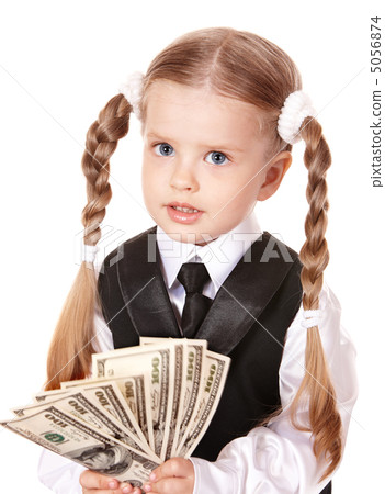 Happy child holding money dollar. 5056874