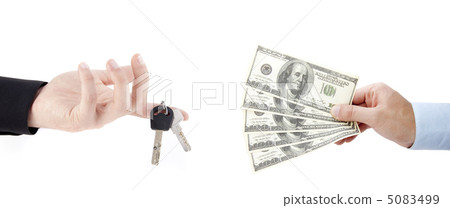 hands holdind money and car keys 5083499