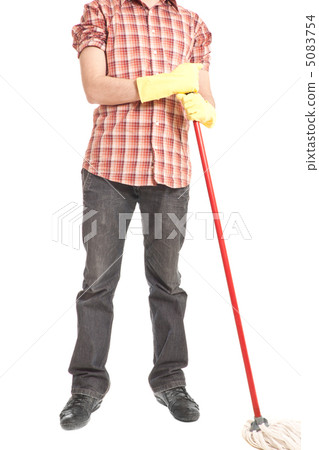 man holding mop in gloves man holding mop in gloves 5083754