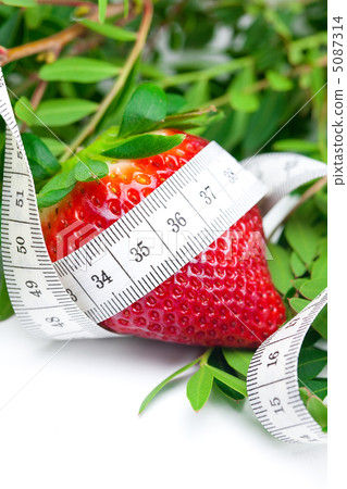 big juicy red ripe strawberries,herb and measure tape isolated o big juicy red ripe strawberries,herb and measure tape isolated o 5087314
