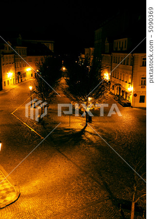 a beautiful night view of the street in Prague a beautiful night view of the street in Prague 5090369