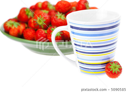 cup and saucer with strawberries isolated on white 5090585