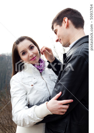 beautiful young love couple in city Prague 5093764
