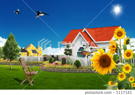 summer resort, villa, sunflower 5117181