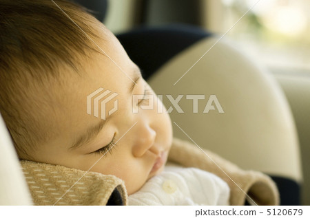 嬰兒汽車座椅在車裡小睡 5120679
