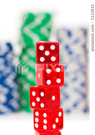 Stack of chips and dice isolated on the white background Stack of chips and dice isolated on the white background 5122632