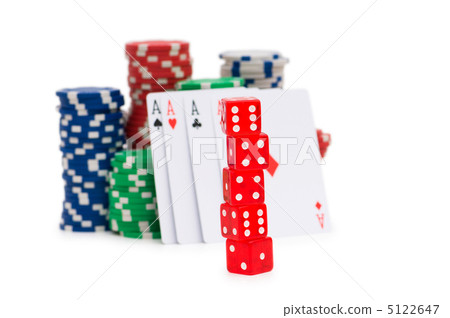 Stack of chips and dice isolated on the white background 5122647