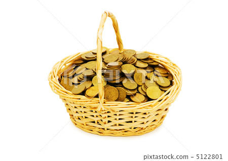 Basket full of coins isolated on white 5122801
