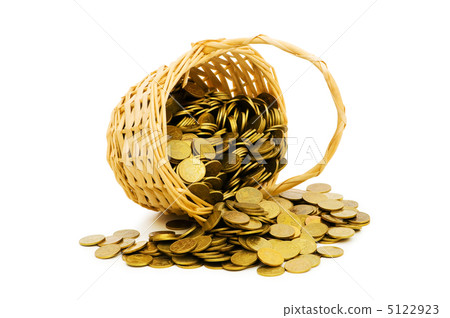 Basket full of coins isolated on white 5122923