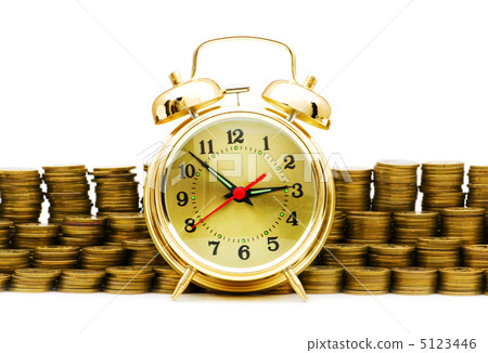 Time is money concept with clock and coins Time is money concept with clock and coins 5123446