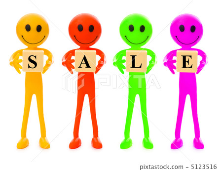 Smilies holding word SALE isolated on white Smilies holding word SALE isolated on white 5123516