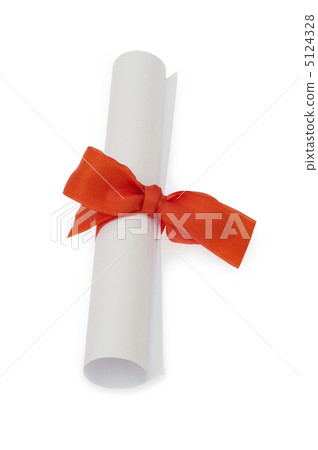 Diploma with red ribbon isolated on white 5124328