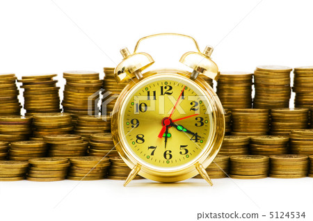 Time is money concept with clock and coins Time is money concept with clock and coins 5124534