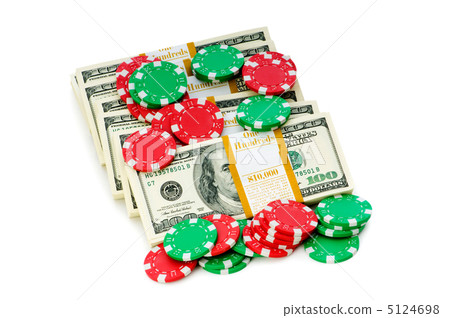 Dollar and casino chip stacks on white 5124698