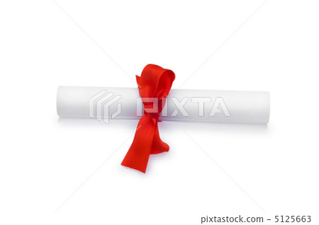 Diploma with red ribbon isolated on white 5125663