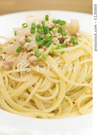 Japanese pasta with delicious chicken ground meat and lotus root Japanese pasta with delicious chicken ground meat and lotus root 5126869