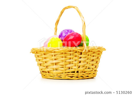 Easter concept with eggs and basket on white Easter concept with eggs and basket on white 5130260