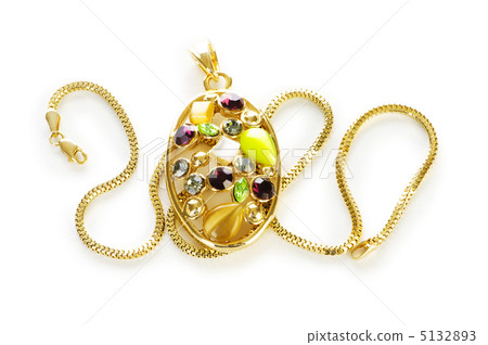 Golden chain and brooch isolated on white Golden chain and brooch isolated on white 5132893