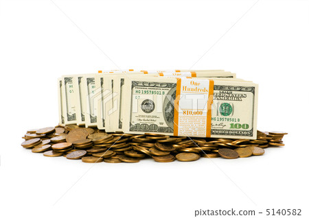 Dollars and coins isolated on the white background 5140582