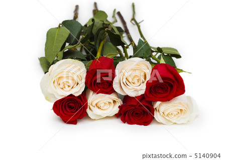 Red and white roses isolated on white Red and white roses isolated on white 5140904