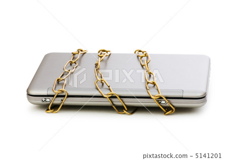 Concept of computer security with laptop and chain 5141201