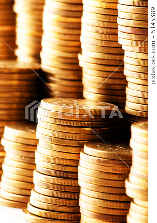 Close up of the golden coin stacks 5145389