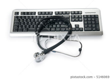 Stethoscope and keyboard illustrating concept of digital securit 5146069