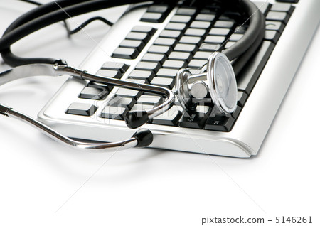 Stethoscope and keyboard illustrating concept of digital securit 5146261