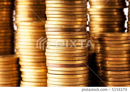 Close up of the golden coin stacks 5158379