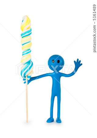 Smiley holding colourful lollipop isolated on white Smiley holding colourful lollipop isolated on white 5161489
