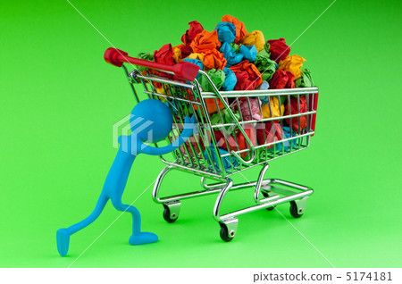 Recylcing concept with color paper and shopping cart Recylcing concept with color paper and shopping cart 5174181