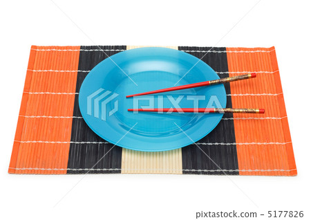 Blue plate with chopsticks isolated on white Blue plate with chopsticks isolated on white 5177826