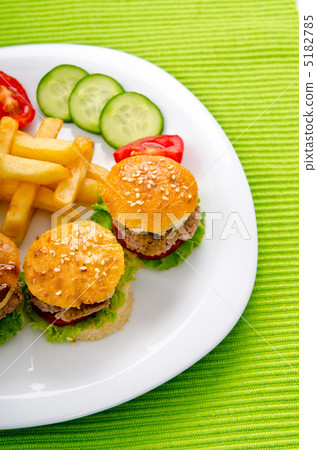 Burgers with french fries in plate Burgers with french fries in plate 5182785