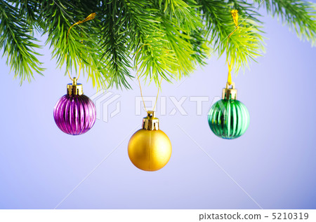 Baubles on christmas tree in celebration concept 5210319