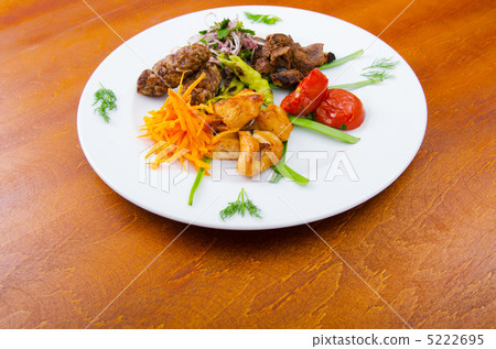 Plate with tasty lamp kebabs Plate with tasty lamp kebabs 5222695