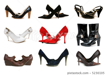 Collection of various shoes isolated on white 5230105