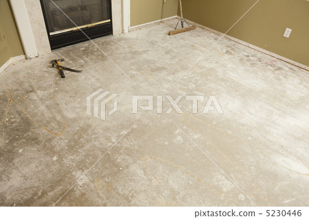 Concrete House Floor with Broom Ready for Flooring Installation 5230446