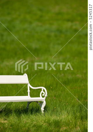 Spring and summer - White romantic bench in meadow Spring and summer - White romantic bench in meadow 5245317