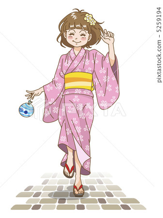 Cobblestone with yukata girls Cobblestone with yukata girls 5259194