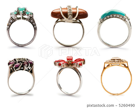 Set of jewellery rings on white Set of jewellery rings on white 5260490