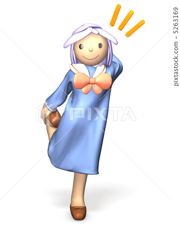 3DCG illustration showing a cute girls high school with one foot standing 5263169