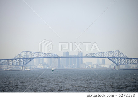 Tokyo gate bridge and buildings seen from the sea 5272158